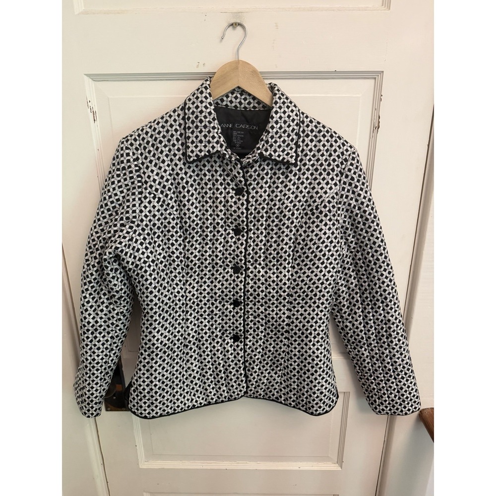 Anne‎ Carson Vintage 100% Silk Black & White Light Quilted Button-Front Jacket M